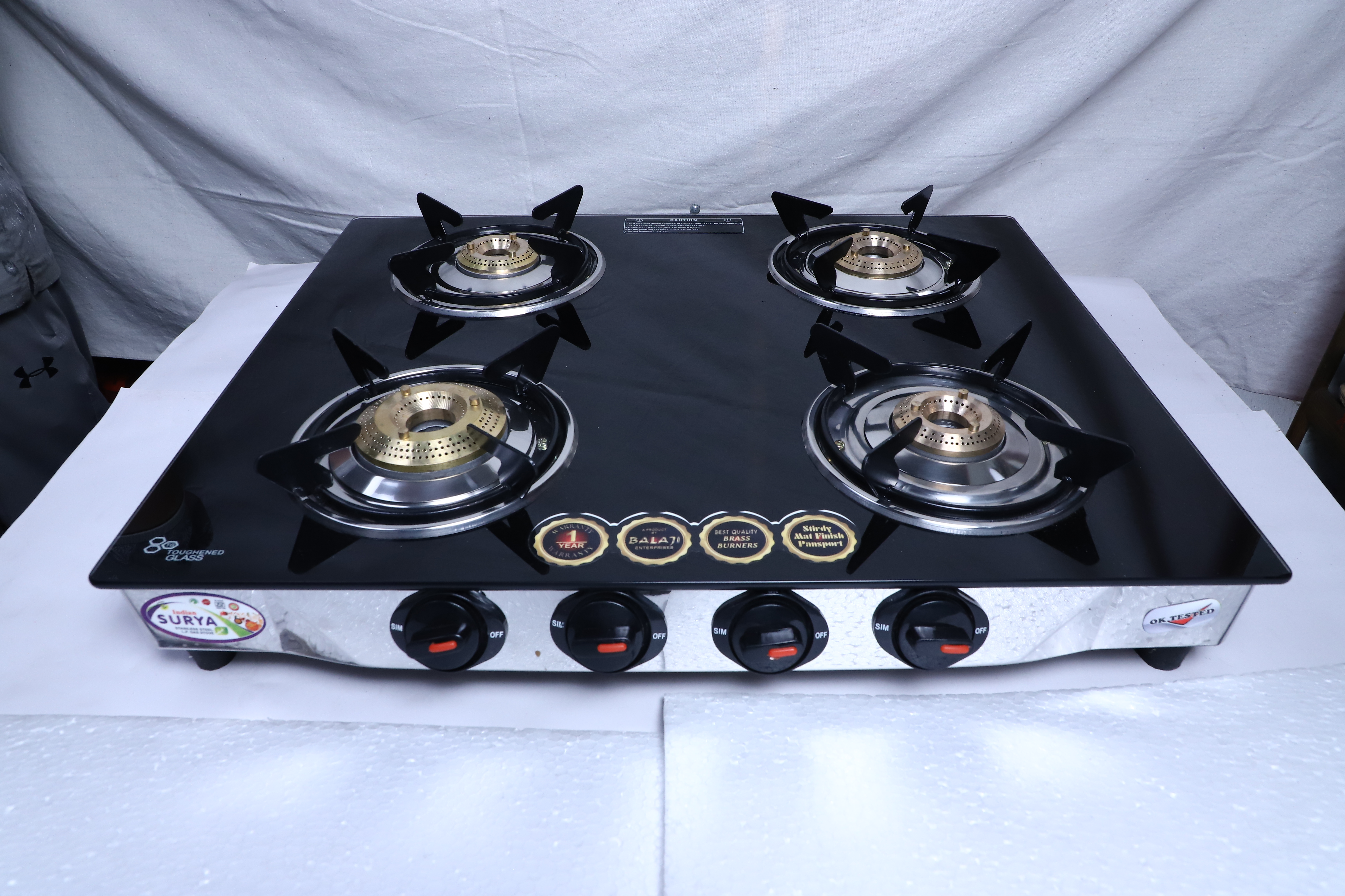 4 Burner Black Glass Model