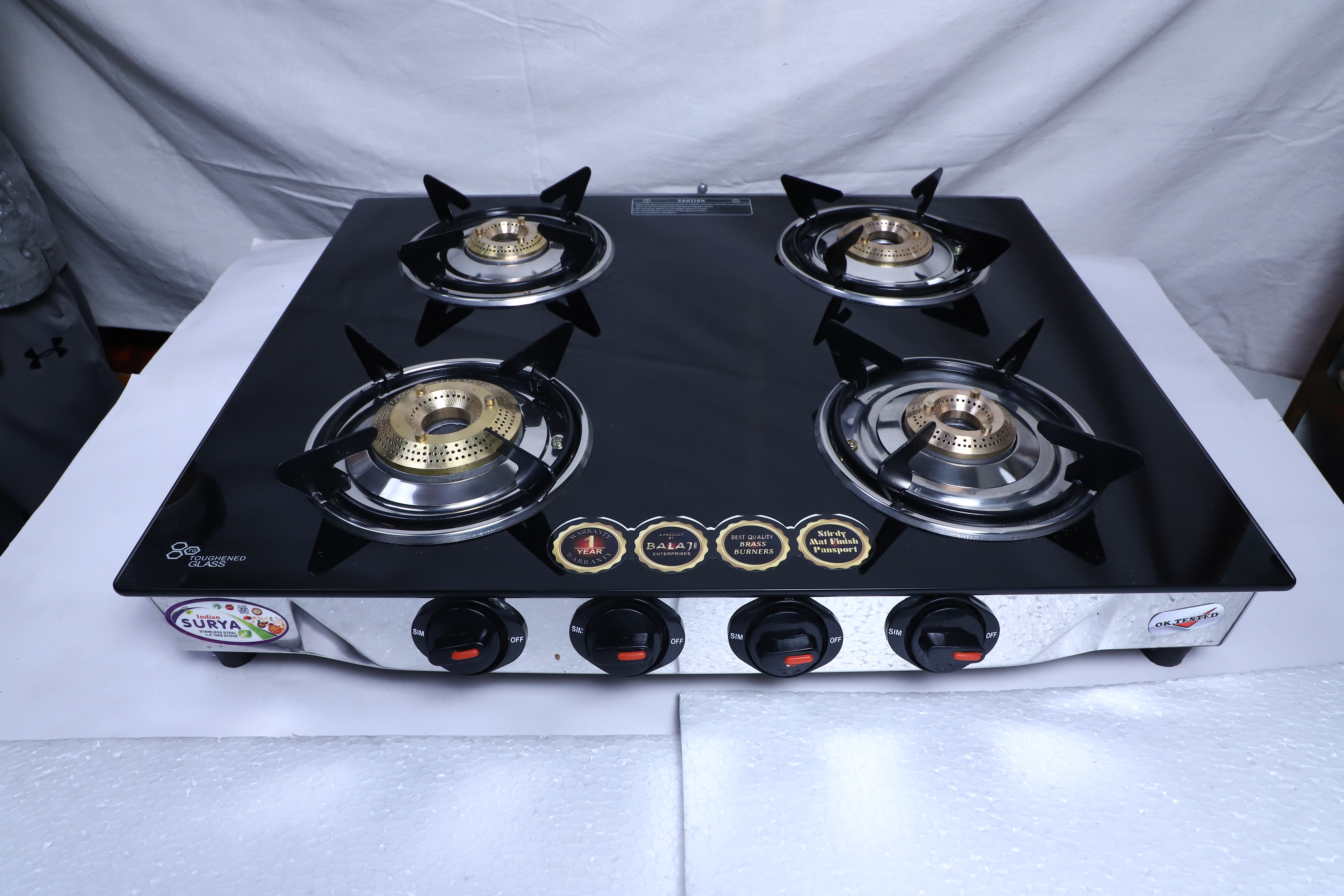 4 Burner Black Glass Model