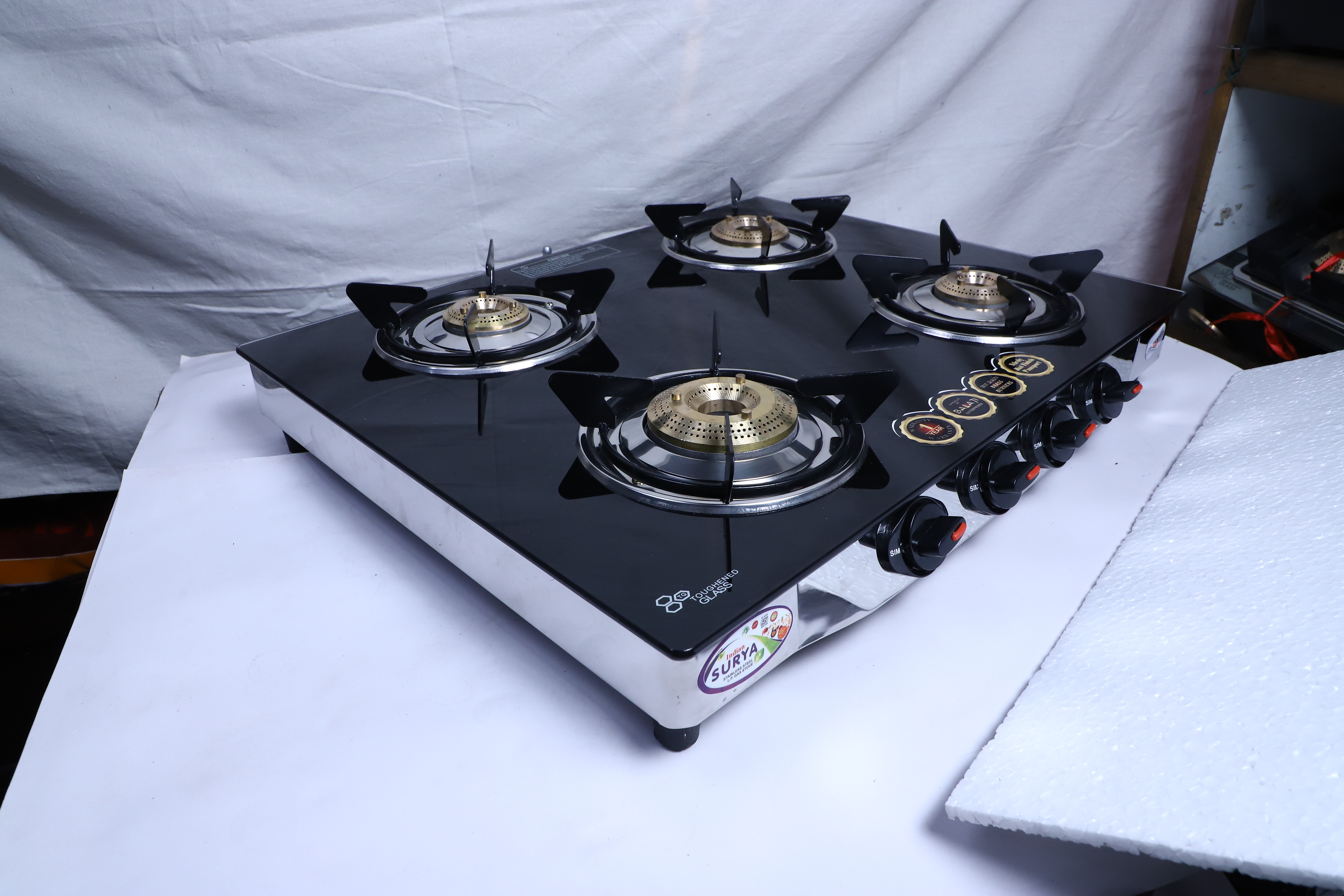 4 Burner Black Glass Model