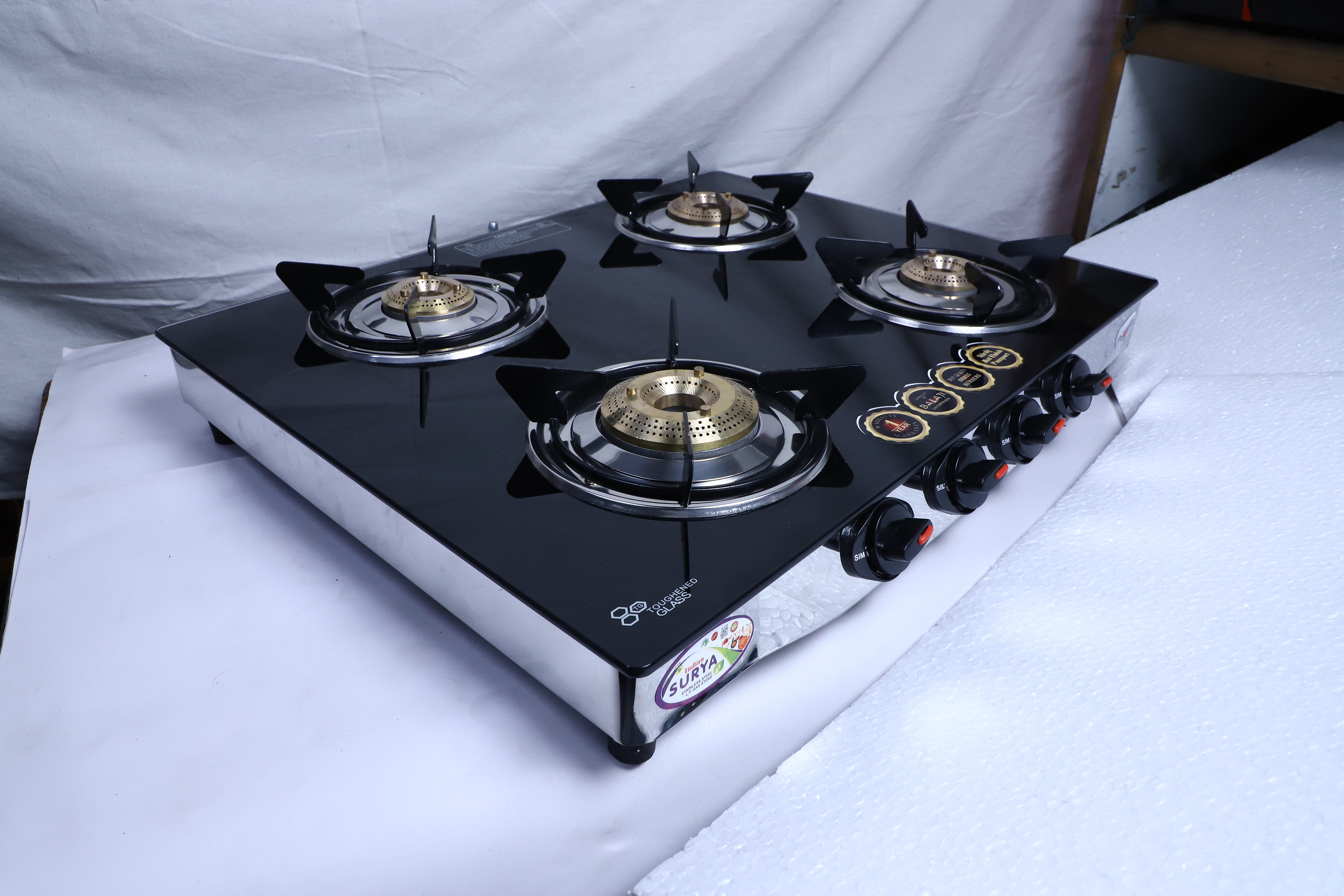 4 Burner Black Glass Model